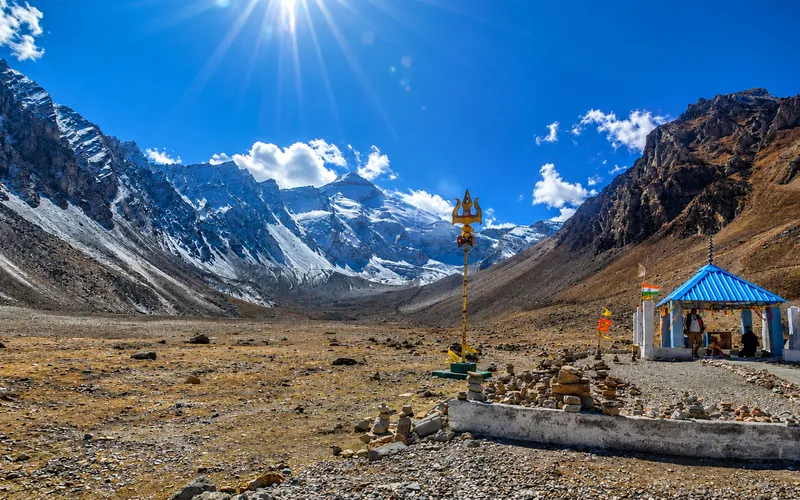 Snow-covered Himalayan peaks on the Adi Kailash Om Parvat pilgrimage route in Uttarakhand