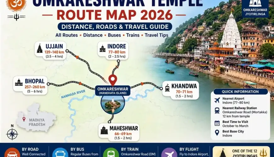Omkareshwar Temple Route Map with Distance