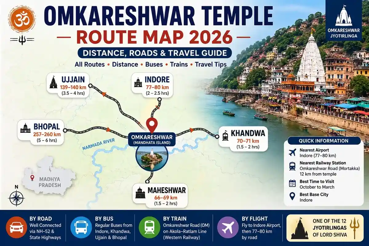 Omkareshwar Temple Route Map with Distance