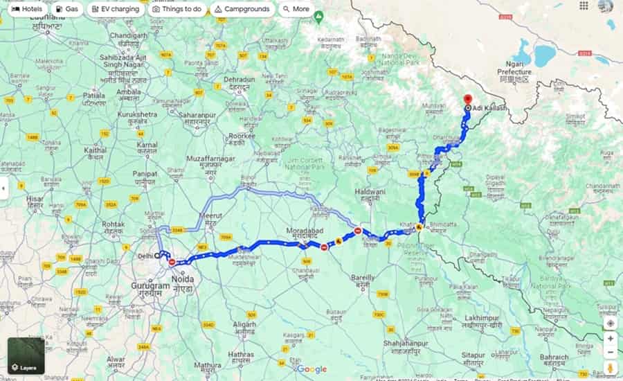 Adi Kailash Route Map
